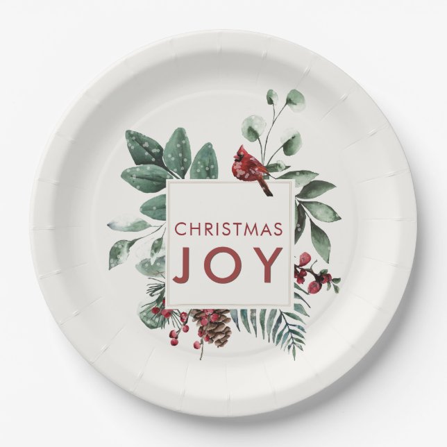 Plato De Papel Navidades Joy Cardinal Bird Berries (Anverso)