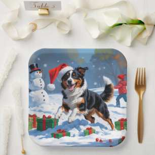 Plato De Papel Navidades Kelpie australianos celebran escena de n