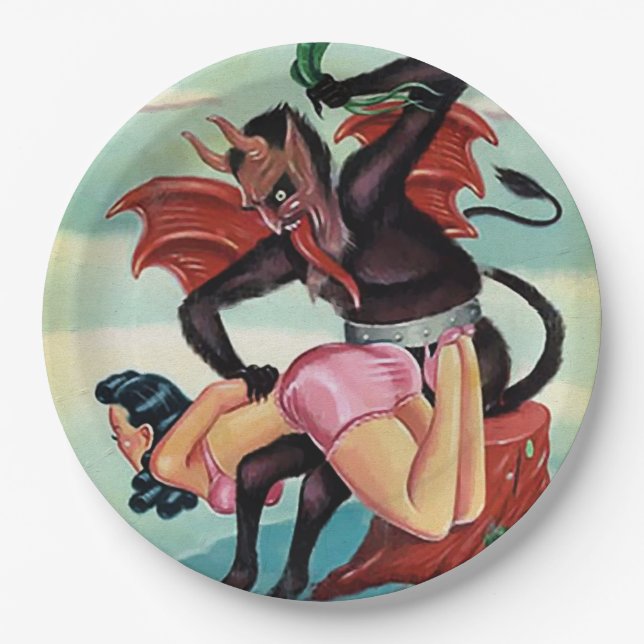 Plato De Papel Navidades Krampus Spanking Lady (Anverso)