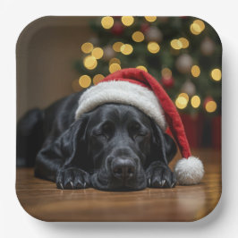 Plato De Papel Navidades Labrador Negro Recuperador