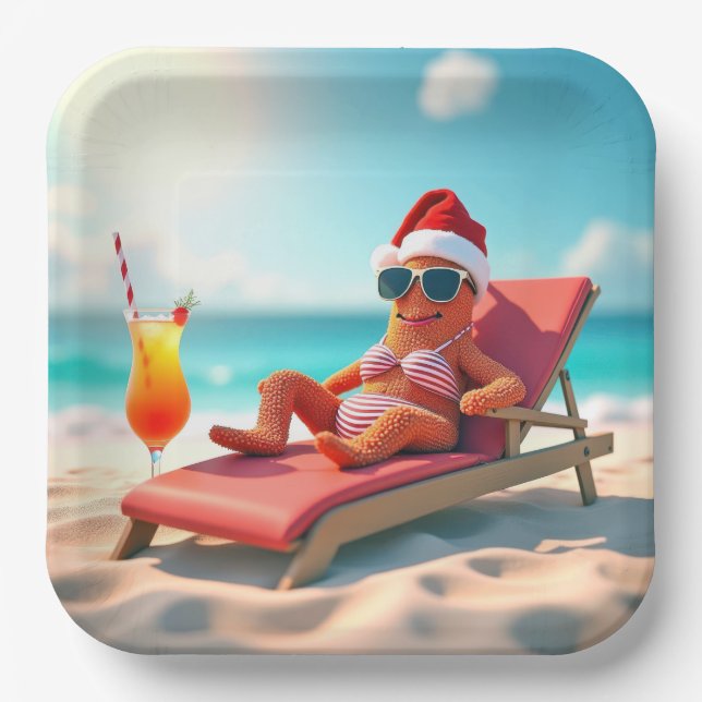 Plato De Papel Navidades lanzan sol en bikini (Anverso)