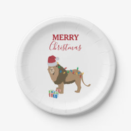 Plato De Papel Navidades leen gracioso animal con Santa Hat