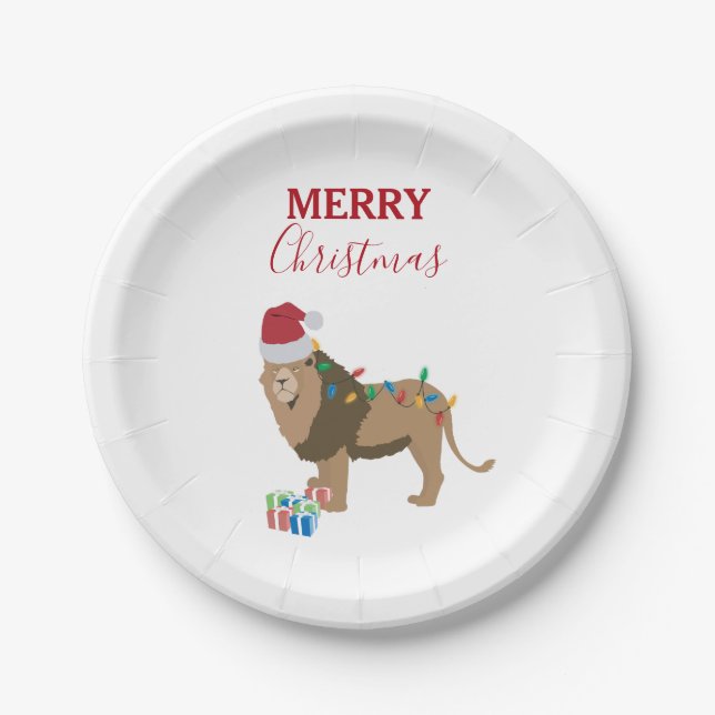 Plato De Papel Navidades leen gracioso animal con Santa Hat (Anverso)