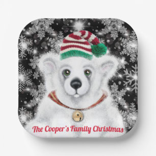 Plato De Papel Navidades lindo oso polar cachorro, cachorro de os