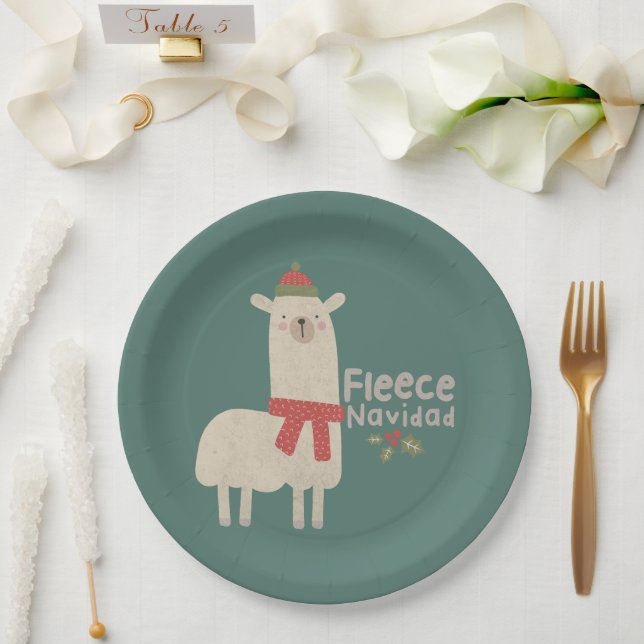 Plato De Papel Navidades Llama Pun: Fleece Navidad (Boda)