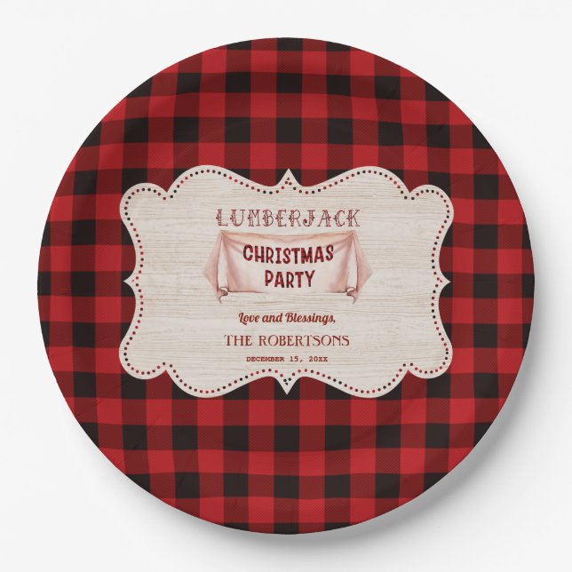 Plato De Papel Navidades Lumberjack Fiesta Red Buffalo Wood (Anverso)