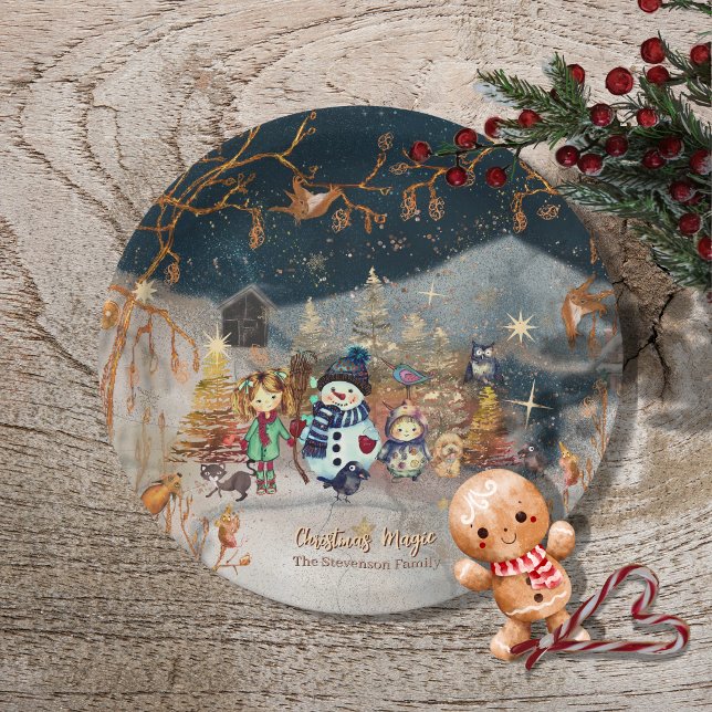 Plato De Papel Navidades Magic Snowman Blue (Christmas Magic Snowman Blue Paper Plates)