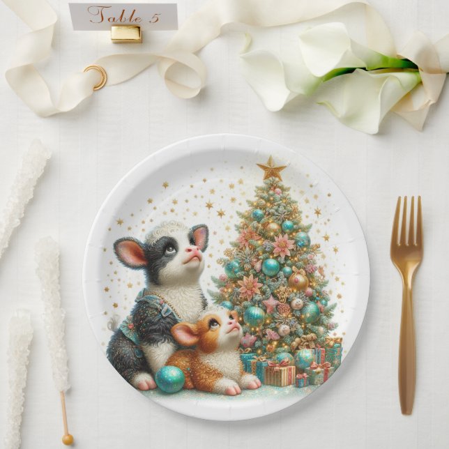 Plato De Papel Navidades Mama y Baby Cow Pastel (Boda)