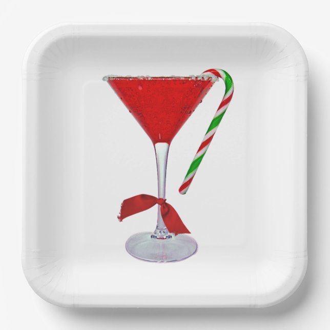 Plato De Papel Navidades Martini Glass con Bow (Anverso)