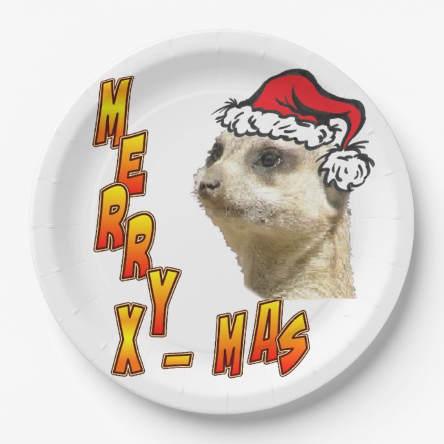 Plato De Papel Navidades Meerkat Merry Xmas Round Paper Plate (Anverso)