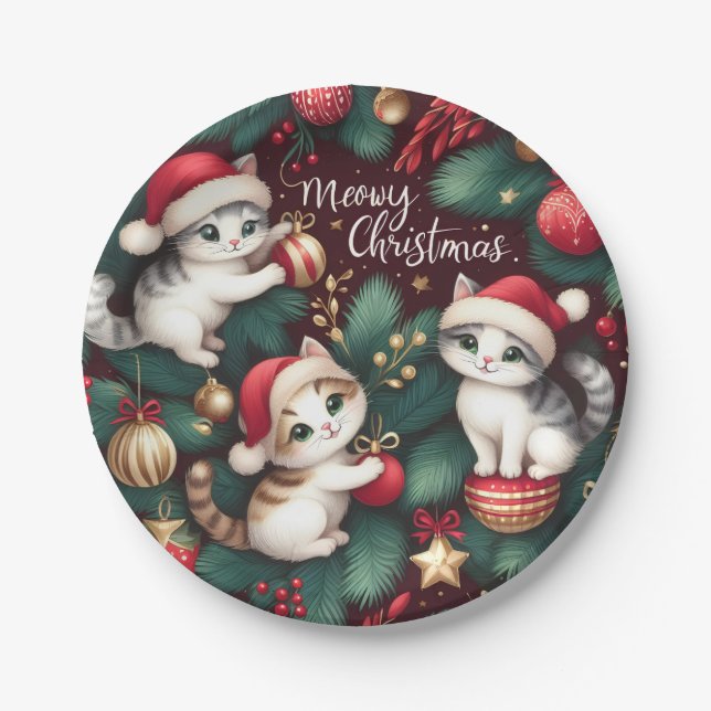 Plato De Papel Navidades Meowy - (Anverso)