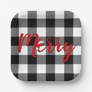 Plato De Papel Navidades Merry Buffalo Plaid