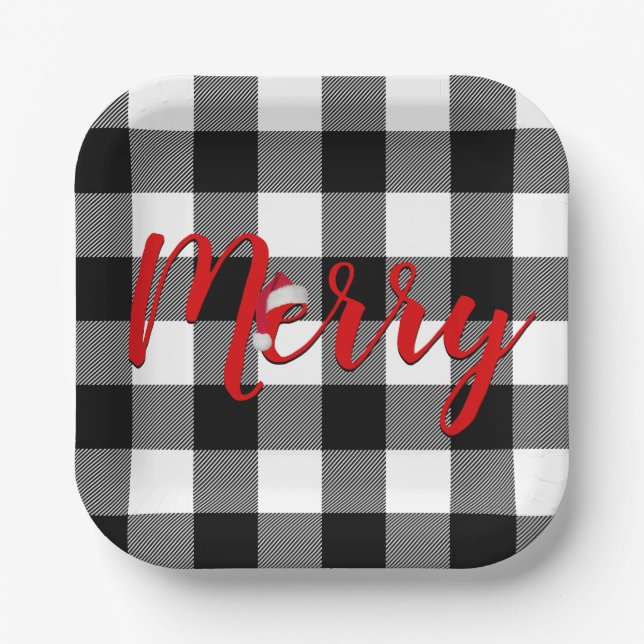 Plato De Papel Navidades Merry Buffalo Plaid (Anverso)