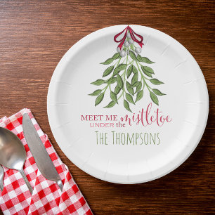 Plato De Papel Navidades Merry Mistletoe Holiday Berries Greenery