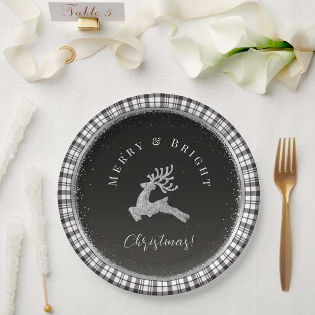 Plato De Papel Navidades merry y brillantes golpean con tinta bla (Boda)