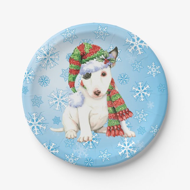 Plato De Papel Navidades Mini Bull Terrier (Anverso)