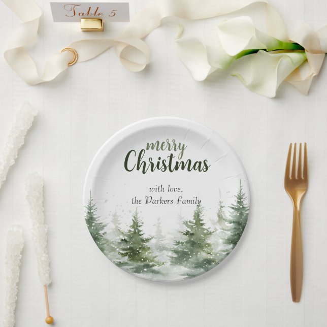 Plato De Papel Navidades minimalistas acuarela Nieve perenne (Boda)