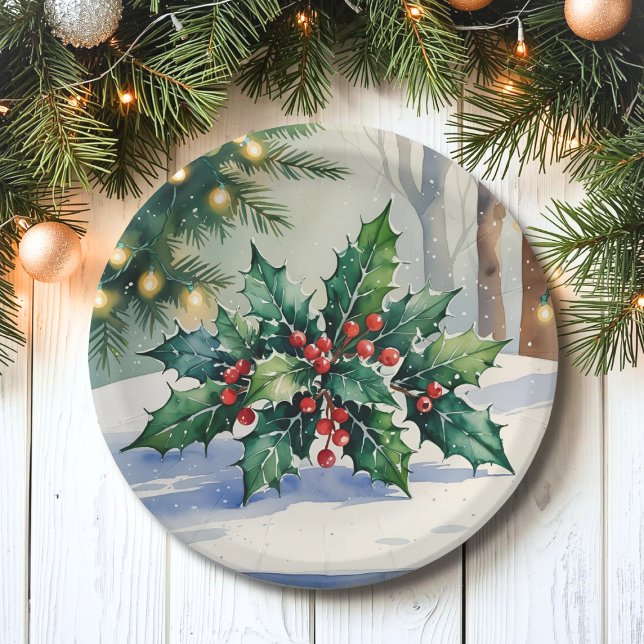 Plato De Papel Navidades Mistletoe Holiday Watercolor (Subido por el creador)