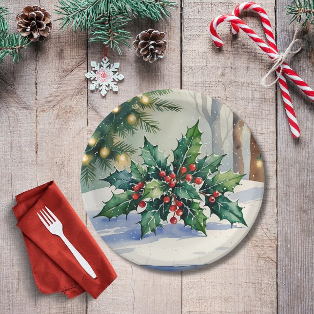 Plato De Papel Navidades Mistletoe Holiday Watercolor (Subido por el creador)