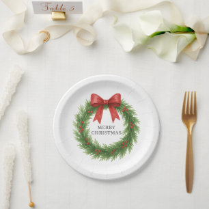 Plato De Papel Navidades modernos de acuarela Wreath