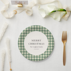 Plato De Papel Navidades modernos de Gingham verde Rústico