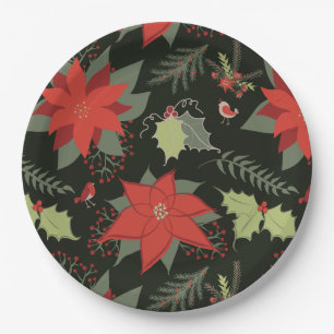 Plato De Papel Navidades modernos de Poinsettia Holly