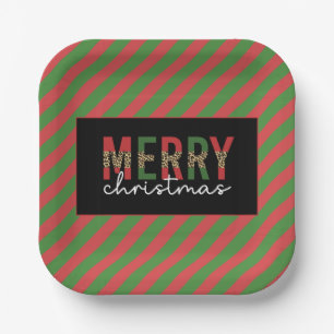 Plato De Papel Navidades modernos leopardo imprimen rayas verdes 
