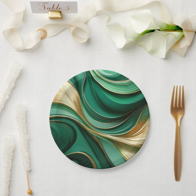 Plato De Papel Navidades modernos y elegantes - Verde y Oro - (Boda)