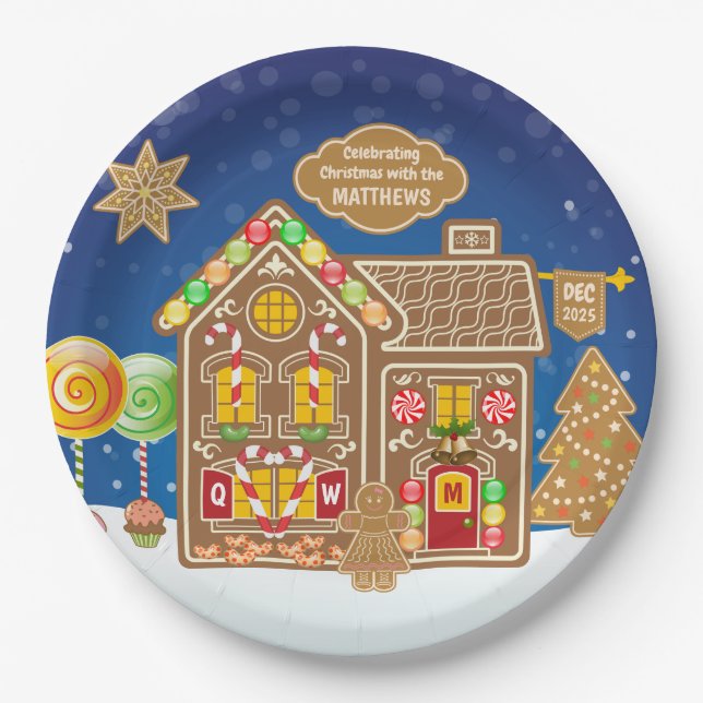 Plato De Papel Navidades Monograma Gingerbread  Cookies Candy (Anverso)