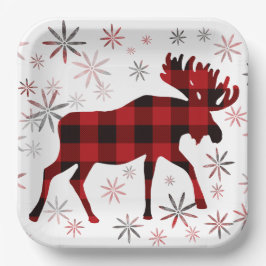 Plato De Papel Navidades Moose platillos rojos copos de nieve