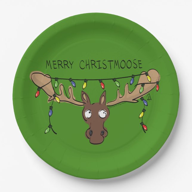 Plato De Papel Navidades Moose, un animal festivo gracioso (Anverso)