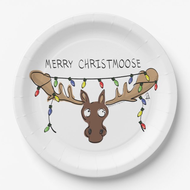 Plato De Papel Navidades Moose, un animal festivo gracioso (Anverso)