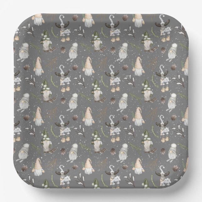 Plato De Papel Navidades Moose y Gnomes (Anverso)