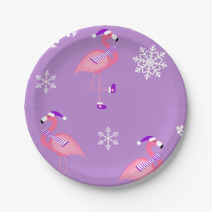 Plato De Papel navidades morados santa claus flamingo