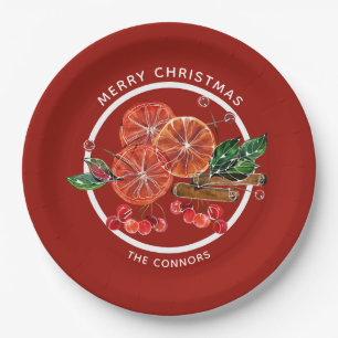 Plato De Papel Navidades Naranja Slices Cinnamon Sticks Berries