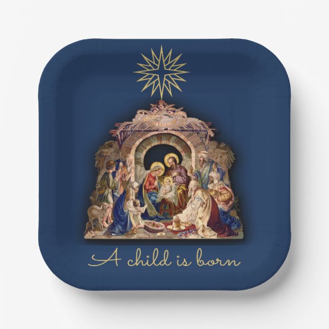Plato De Papel Navidades Natividad Adoración del Papel del Niño J (Anverso)