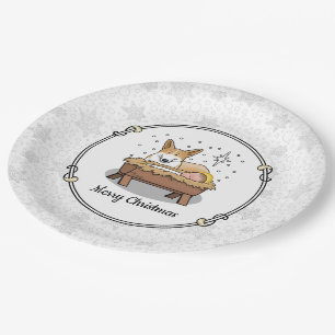 Plato De Papel Navidades Natividad Pembroke Welsh Corgi (rojo1) D