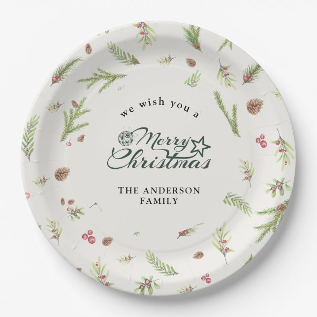 Plato De Papel Navidades naturales mínimo y elegante papel botáni (Anverso)
