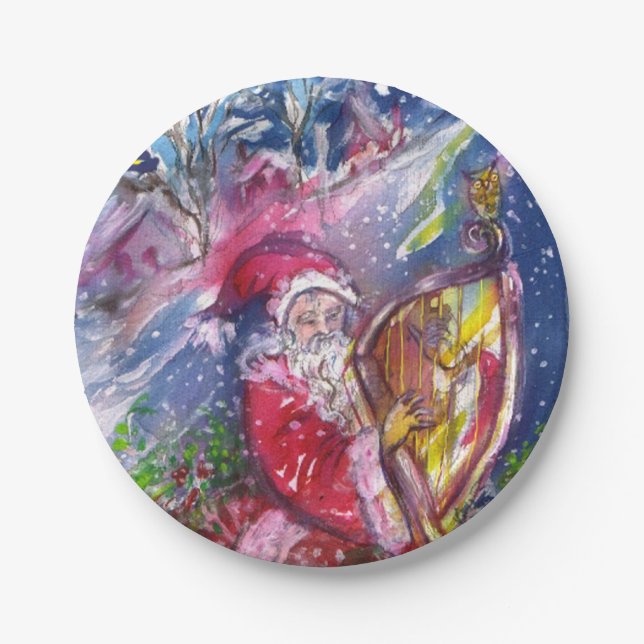 PLATO DE PAPEL NAVIDADES NOCHE / SANTA CLAUS JUGANDO HARP (Anverso)