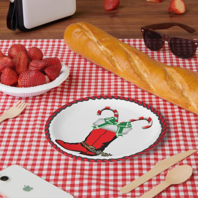 Plato De Papel Navidades occidentales: Bote de vaquero con latas  (Picnic)