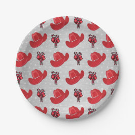 Plato De Papel Navidades occidentales: Vaqueros Gorras y caramelo