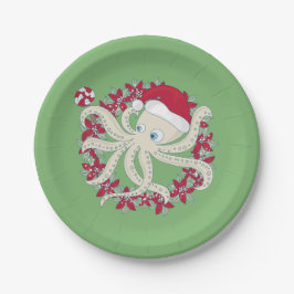 Plato De Papel navidades oceánicos octopus santa wreath poinsetti