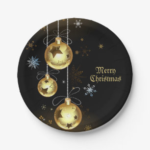Plato De Papel Navidades Ornamentos dorados Estrellas brillantes