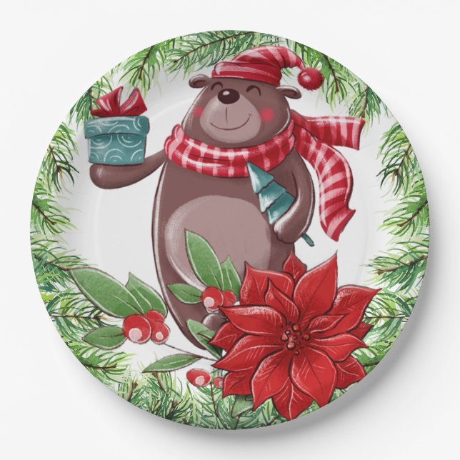 Plato De Papel Navidades Oso (Anverso)