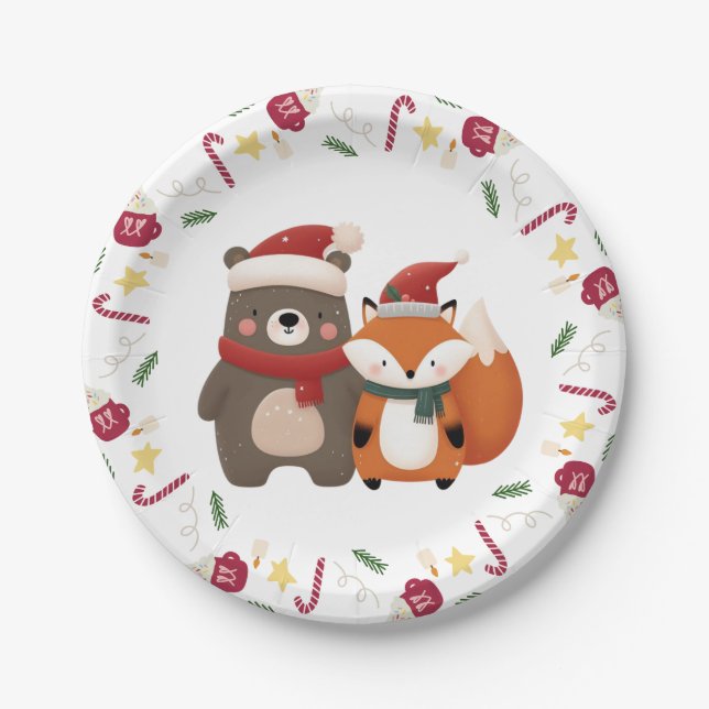 Plato De Papel Navidades/Oso blanco invernal y Fox (Anverso)