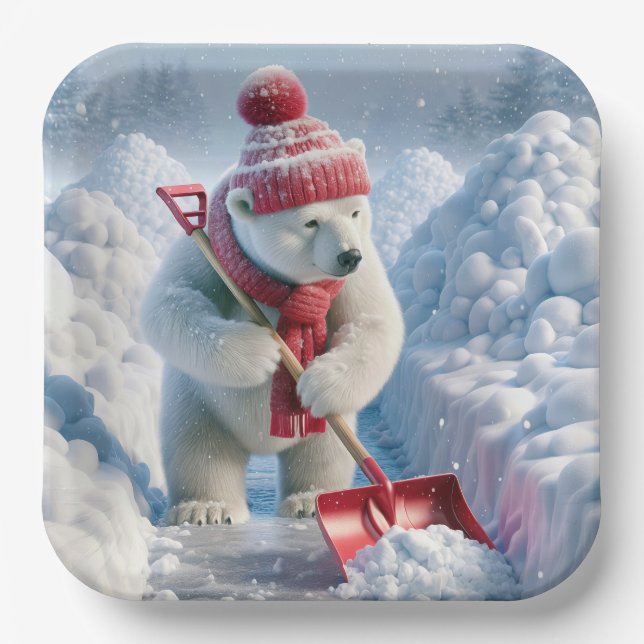 Plato De Papel Navidades Oso Polar Con Calzado Rojo (Anverso)