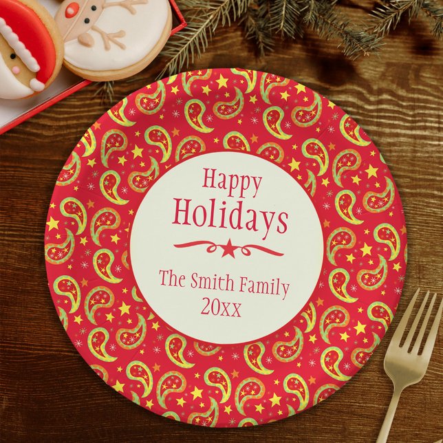 Plato De Papel Navidades paisley nombre rojo placa de papel de va (Subido por el creador)