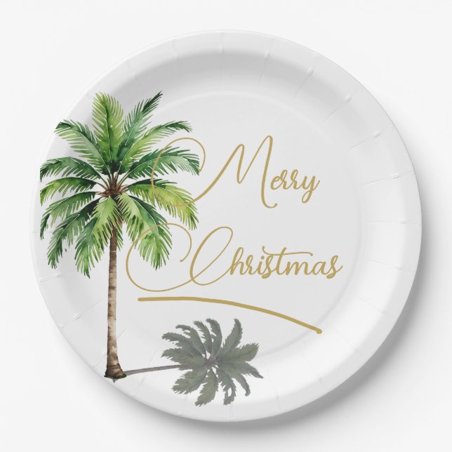 Plato De Papel Navidades Palm Elegant Gold Merry (Anverso)