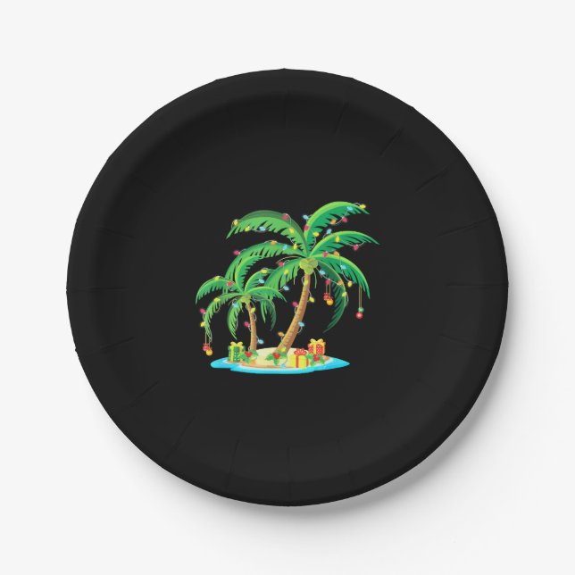 Plato De Papel Navidades Palm Tree Tropical Xmas Gift Coconut (Anverso)
