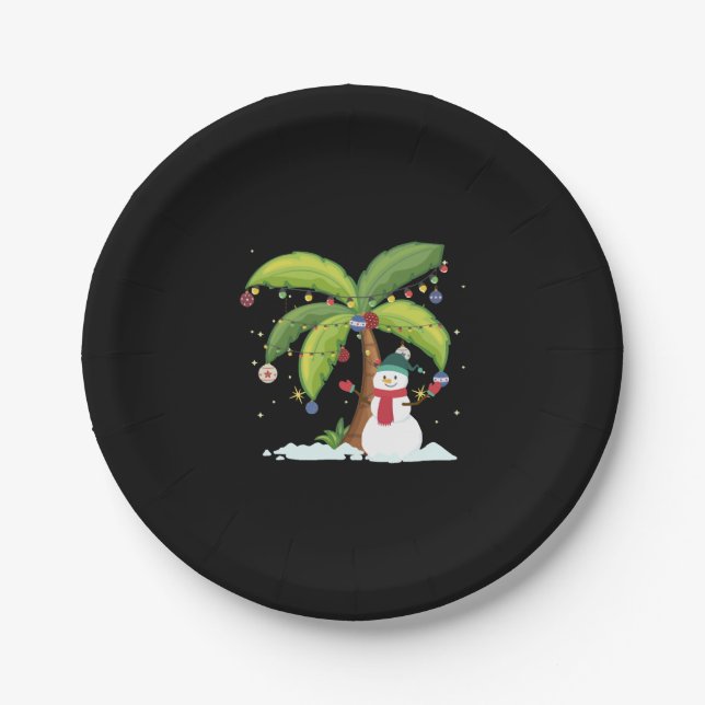 Plato De Papel Navidades Palm Tree Y Snowman (Anverso)